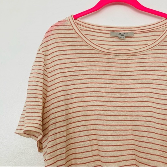 All Saints Large Striped Unique Detail Tee Top Shirt t-shirt - Picture 4 of 7